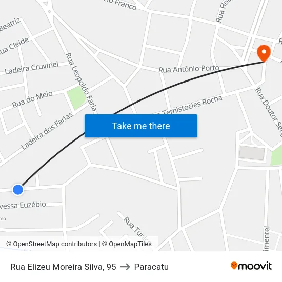 Rua Elizeu Moreira Silva, 95 to Paracatu map