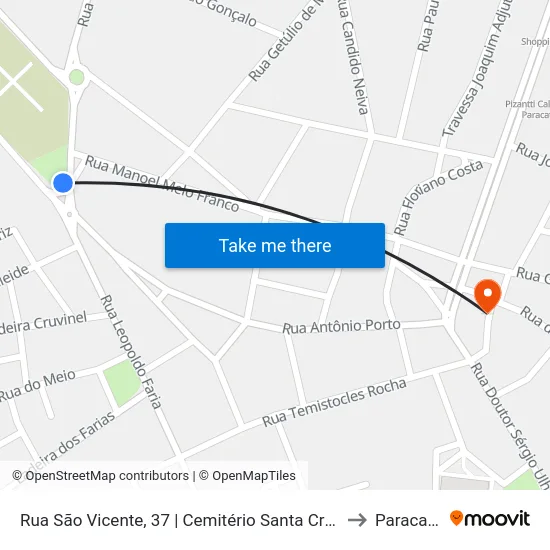 Rua São Vicente, 37 | Cemitério Santa Cruz to Paracatu map