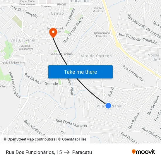 Rua Dos Funcionários, 15 to Paracatu map