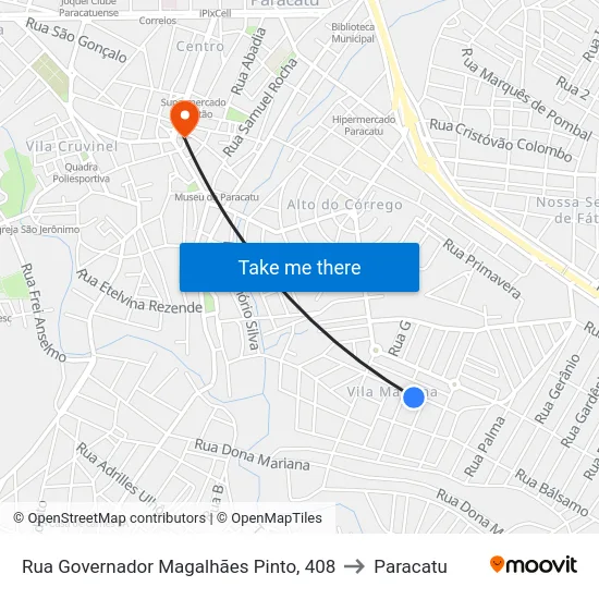 Rua Governador Magalhães Pinto, 408 to Paracatu map