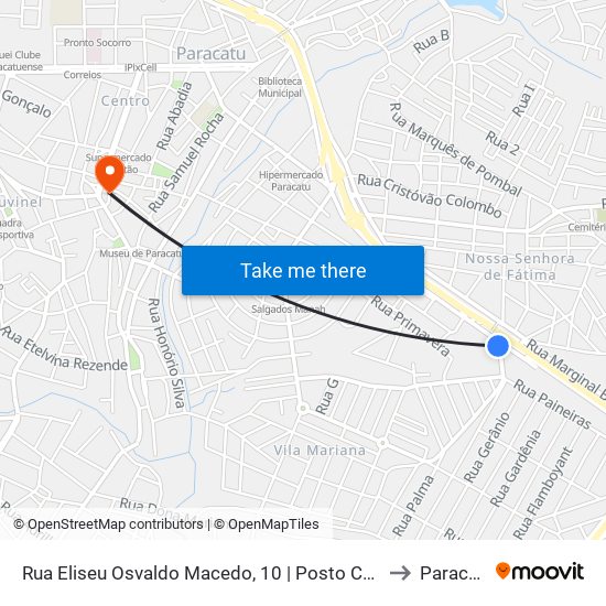 Rua Eliseu Osvaldo Macedo, 10 | Posto Cruzeiro to Paracatu map