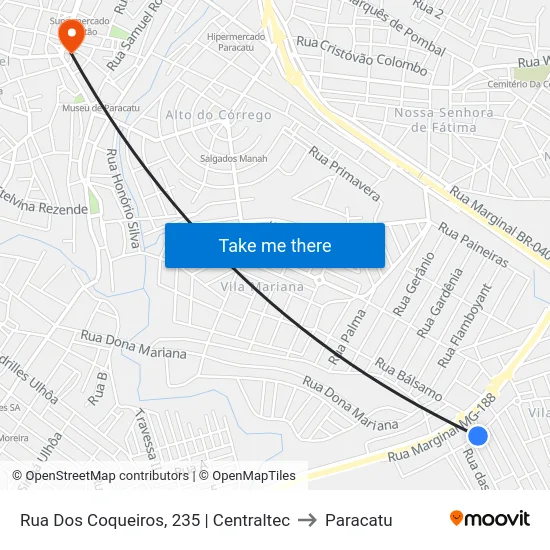 Rua Dos Coqueiros, 235 | Centraltec to Paracatu map