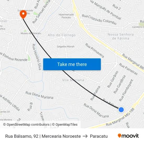 Rua Bálsamo, 92 | Mercearia Noroeste to Paracatu map