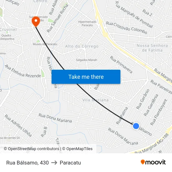 Rua Bálsamo, 430 to Paracatu map