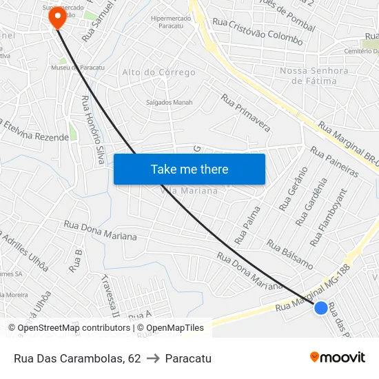 Rua Das Carambolas, 62 to Paracatu map