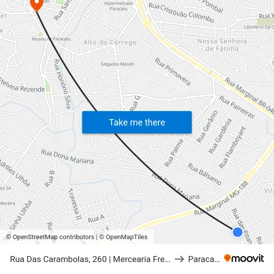 Rua Das Carambolas, 260 | Mercearia Freitas to Paracatu map