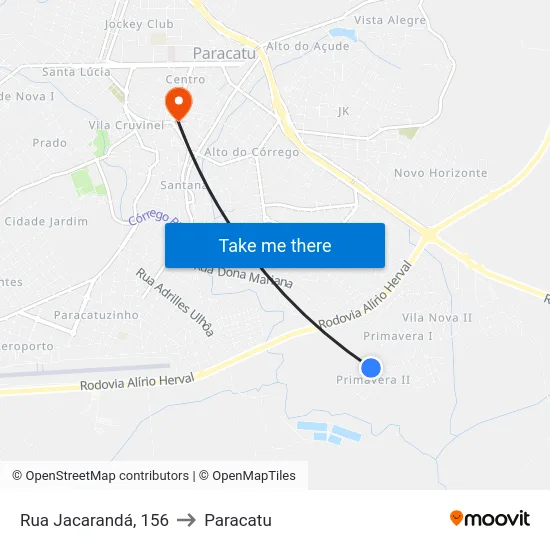 Rua Jacarandá, 156 to Paracatu map