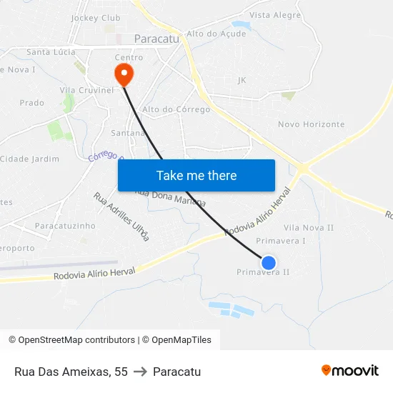 Rua Das Ameixas, 55 to Paracatu map