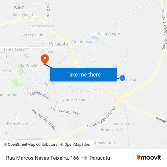 Rua Marcos Neves Teixeira, 166 to Paracatu map