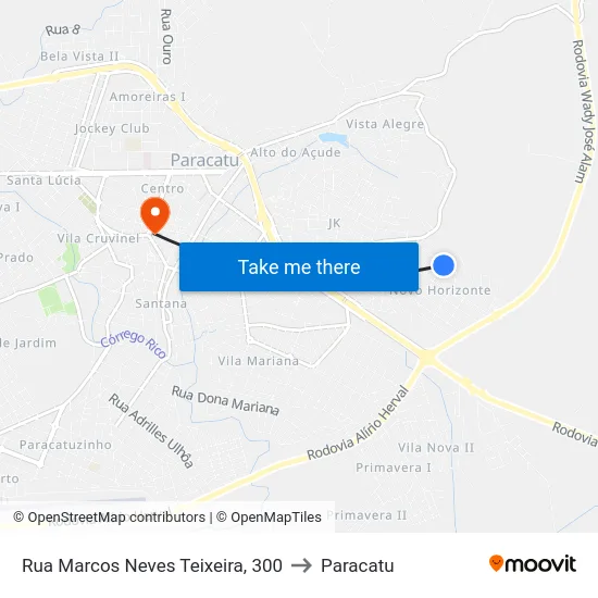 Rua Marcos Neves Teixeira, 300 to Paracatu map