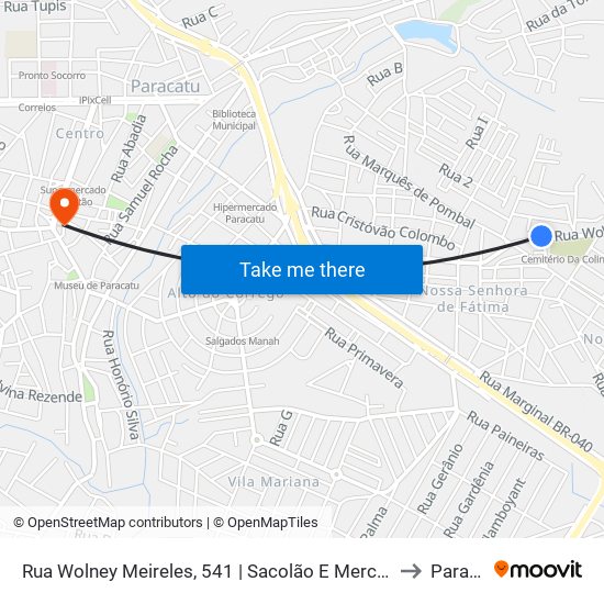 Rua Wolney Meireles, 541 | Sacolão E Mercearia Ponto Chick to Paracatu map