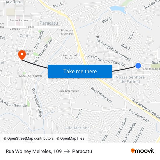 Rua Wolney Meireles, 109 to Paracatu map