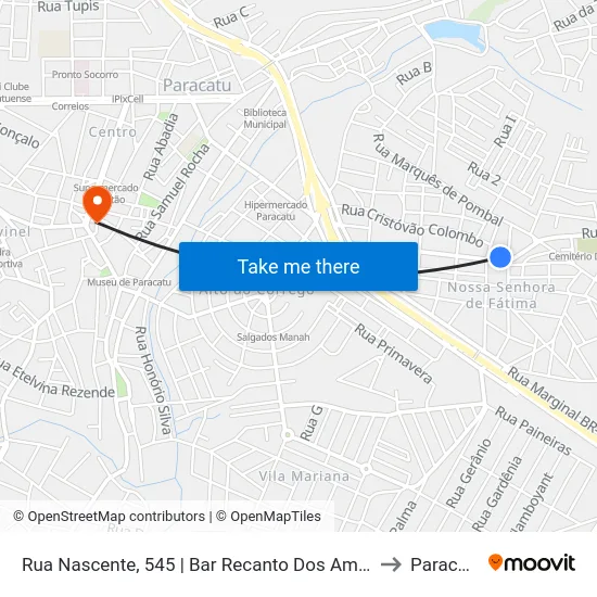 Rua Nascente, 545 | Bar Recanto Dos Amigos to Paracatu map