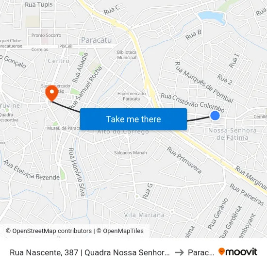 Rua Nascente, 387 | Quadra Nossa Senhora De Fátima to Paracatu map