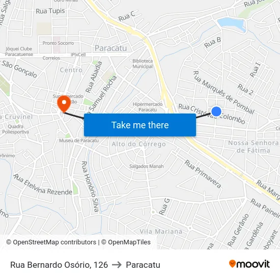 Rua Bernardo Osório, 126 to Paracatu map