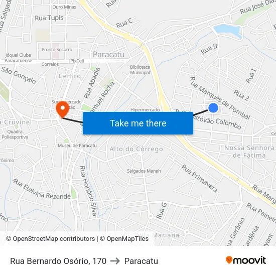 Rua Bernardo Osório, 170 to Paracatu map