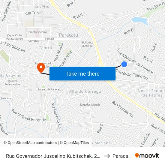 Rua Governador Juscelino Kubitschek, 280 to Paracatu map