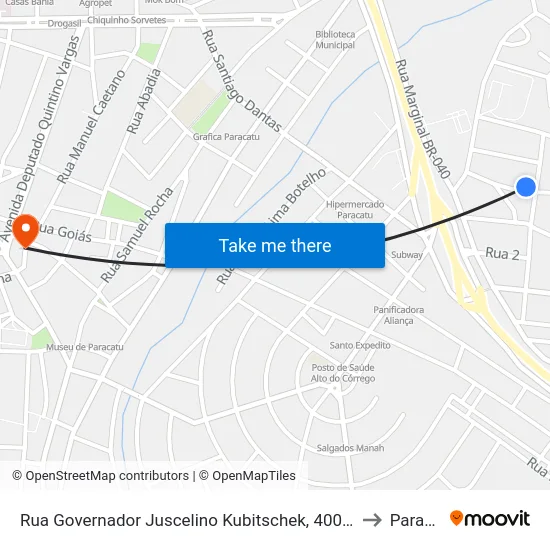 Rua Governador Juscelino Kubitschek, 400 | Mercearia Jk to Paracatu map