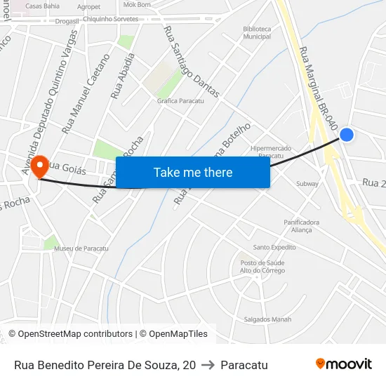 Rua Benedito Pereira De Souza, 20 to Paracatu map