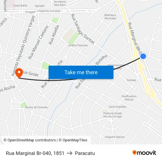 Rua Marginal Br-040, 1851 to Paracatu map