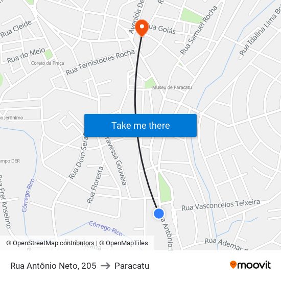 Rua Antônio Neto, 205 to Paracatu map