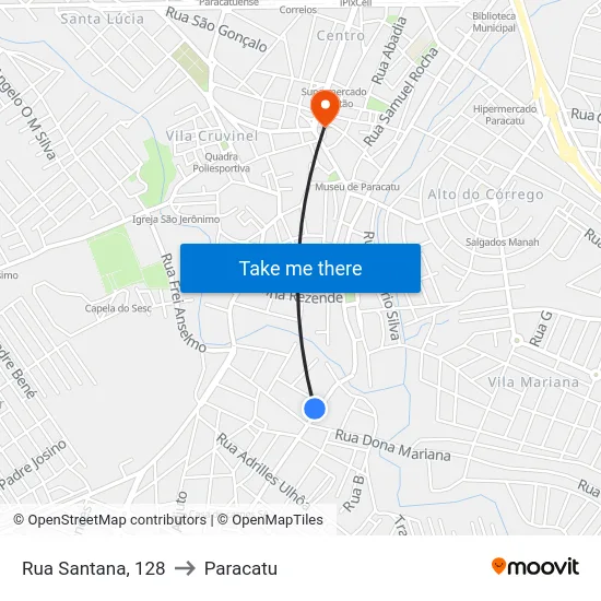 Rua Santana, 128 to Paracatu map