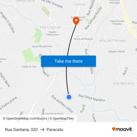 Rua Santana, 320 to Paracatu map
