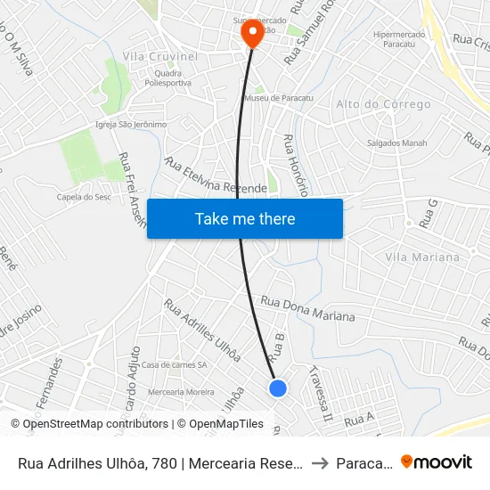 Rua Adrilhes Ulhôa, 780 | Mercearia Resende to Paracatu map