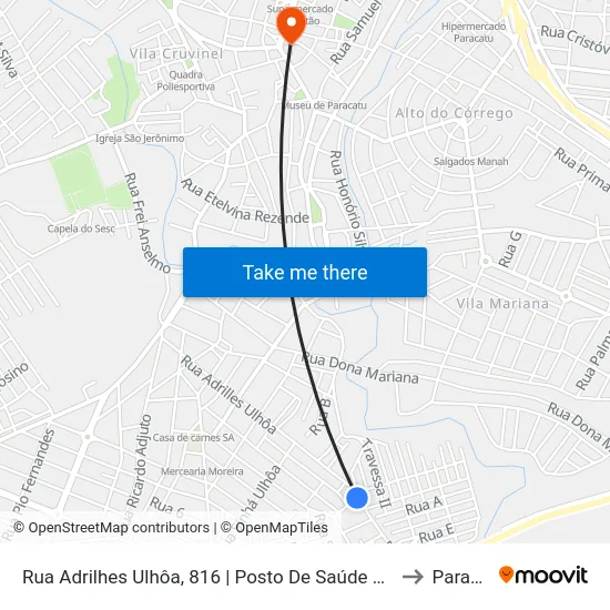 Rua Adrilhes Ulhôa, 816 | Posto De Saúde Do Chapadinha to Paracatu map