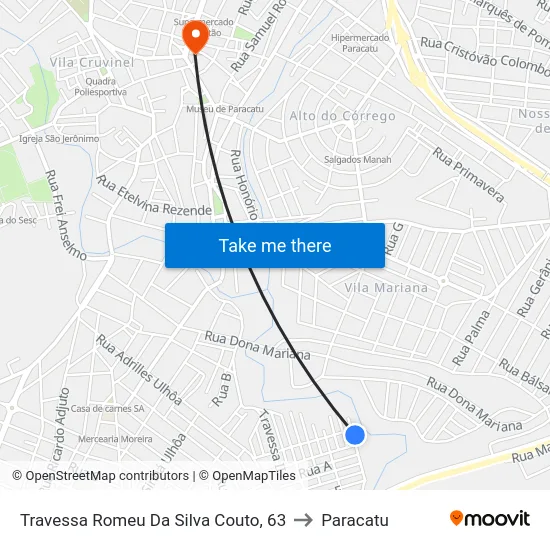 Travessa Romeu Da Silva Couto, 63 to Paracatu map
