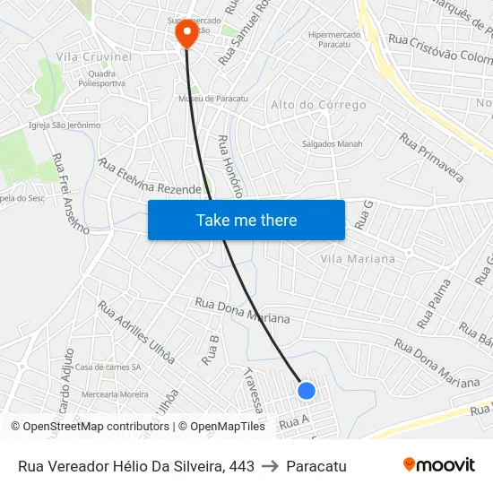 Rua Vereador Hélio Da Silveira, 443 to Paracatu map