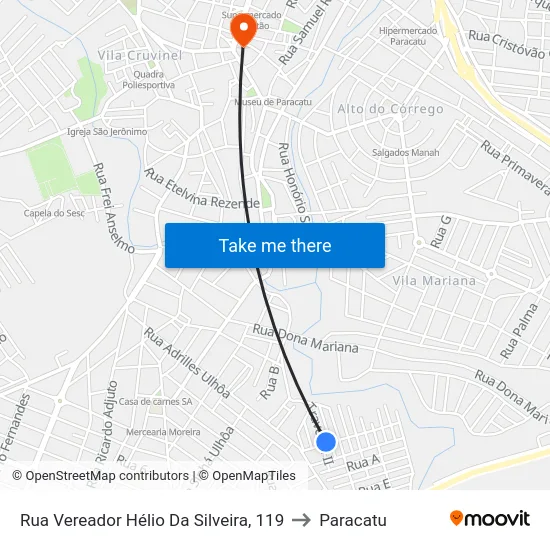 Rua Vereador Hélio Da Silveira, 119 to Paracatu map
