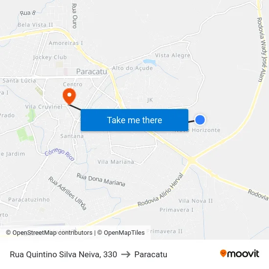 Rua Quintino Silva Neiva, 330 to Paracatu map