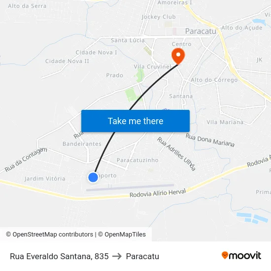Rua Everaldo Santana, 835 to Paracatu map