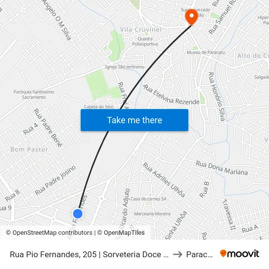 Rua Pio Fernandes, 205 | Sorveteria Doce Sabor to Paracatu map