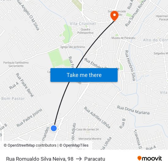 Rua Romualdo Silva Neiva, 98 to Paracatu map