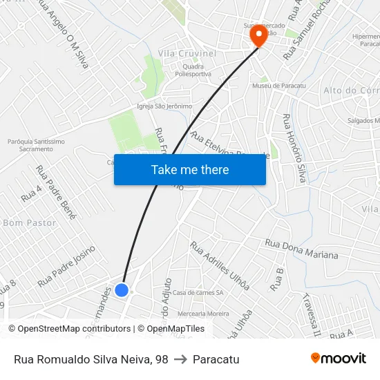 Rua Romualdo Silva Neiva, 98 to Paracatu map