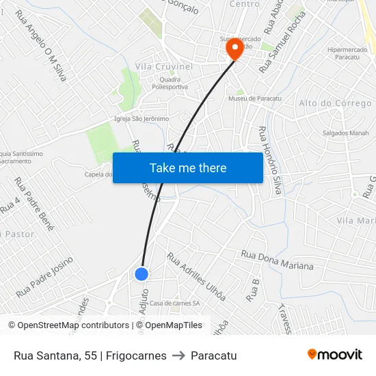 Rua Santana, 55 | Frigocarnes to Paracatu map
