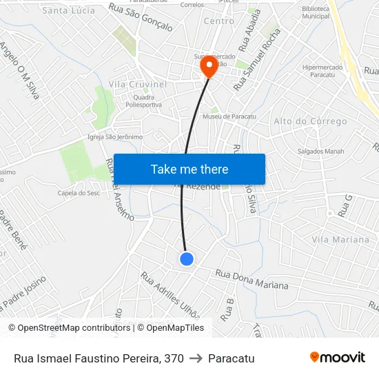 Rua Ismael Faustino Pereira, 370 to Paracatu map
