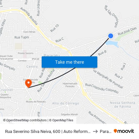 Rua Severino Silva Neiva, 600 | Auto Reformadora Santa Teresinha to Paracatu map