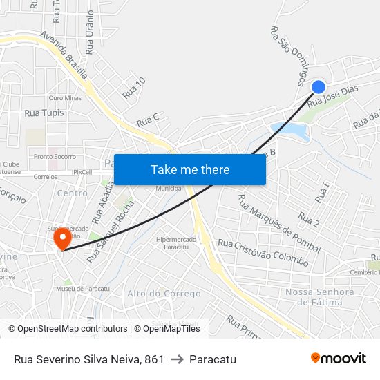 Rua Severino Silva Neiva, 861 to Paracatu map