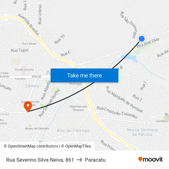 Rua Severino Silva Neiva, 861 to Paracatu map