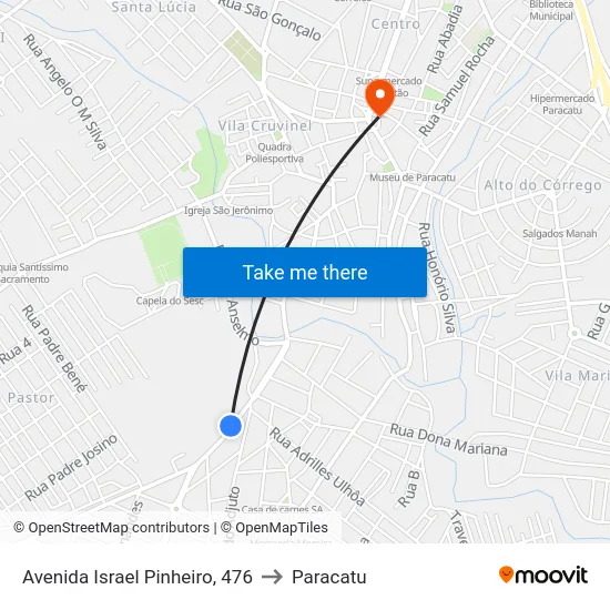 Avenida Israel Pinheiro, 476 to Paracatu map