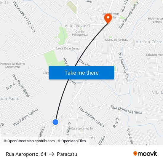 Rua Aeroporto, 64 to Paracatu map