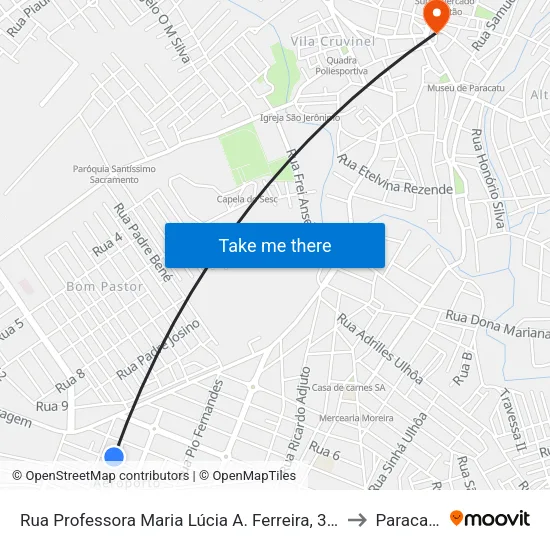 Rua Professora Maria Lúcia A. Ferreira, 300 to Paracatu map