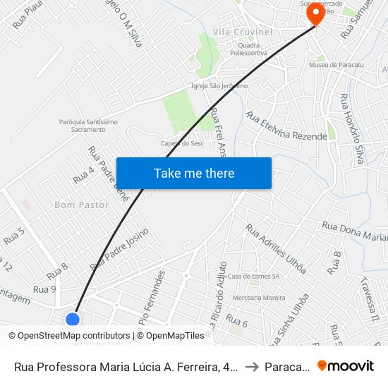 Rua Professora Maria Lúcia A. Ferreira, 416 to Paracatu map