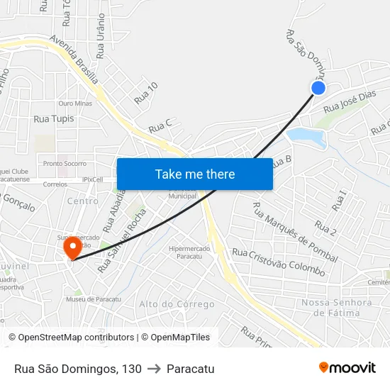 Rua São Domingos, 130 to Paracatu map