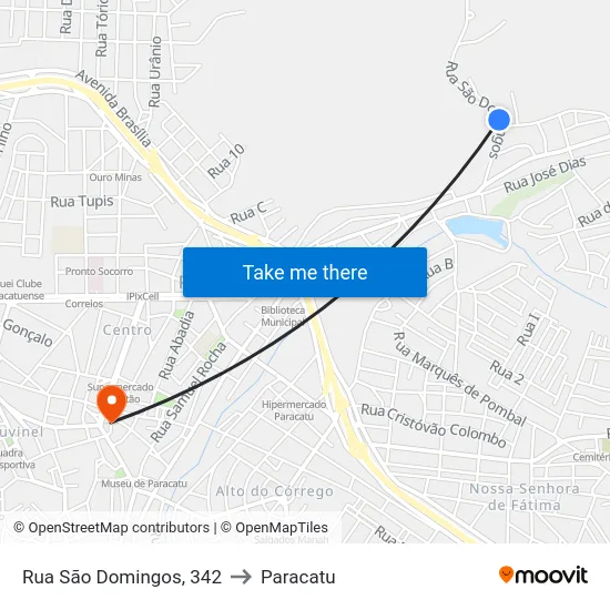 Rua São Domingos, 342 to Paracatu map