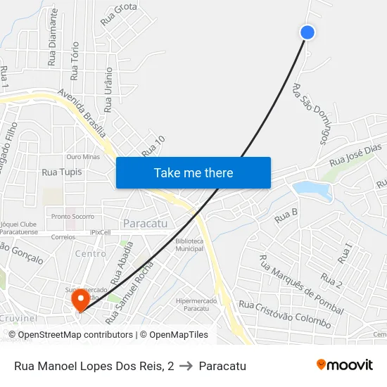 Rua Manoel Lopes Dos Reis, 2 to Paracatu map