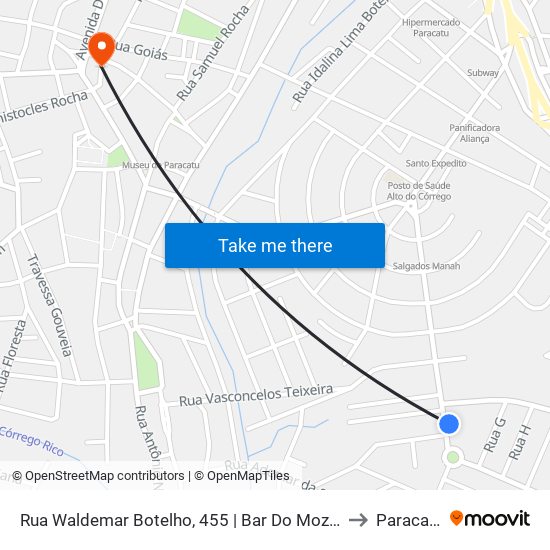 Rua Waldemar Botelho, 455 | Bar Do Mozart to Paracatu map